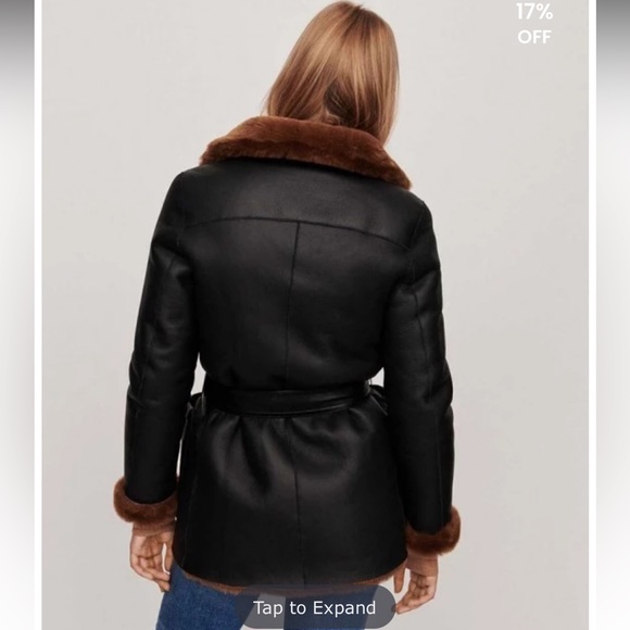 🦐Esta Faux Shearling Belted Real Lambskin Leather Jacket - Picture 2 of 8